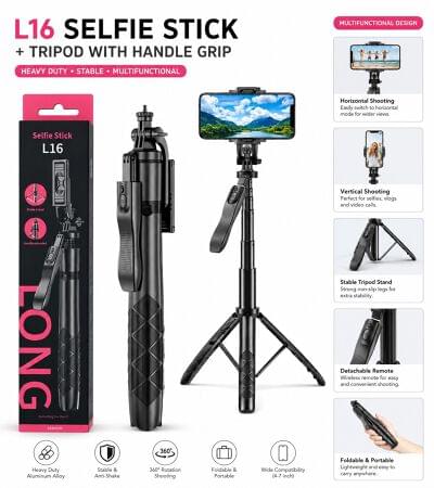 L16 Premium Heavy Selfie Tripod with Grip