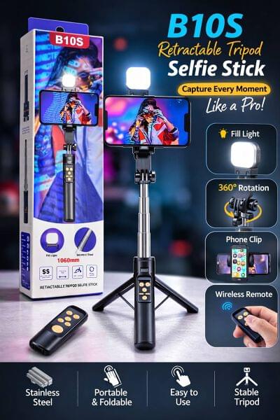B-10S Selfie Stick + Tripod with LED