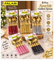 6 Pcs Golden Crystal Sparkling Spoon Set (Imported)