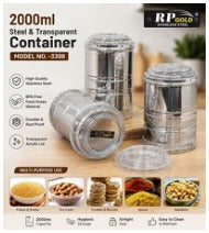 3398 2000ml Steel & Transparent Container